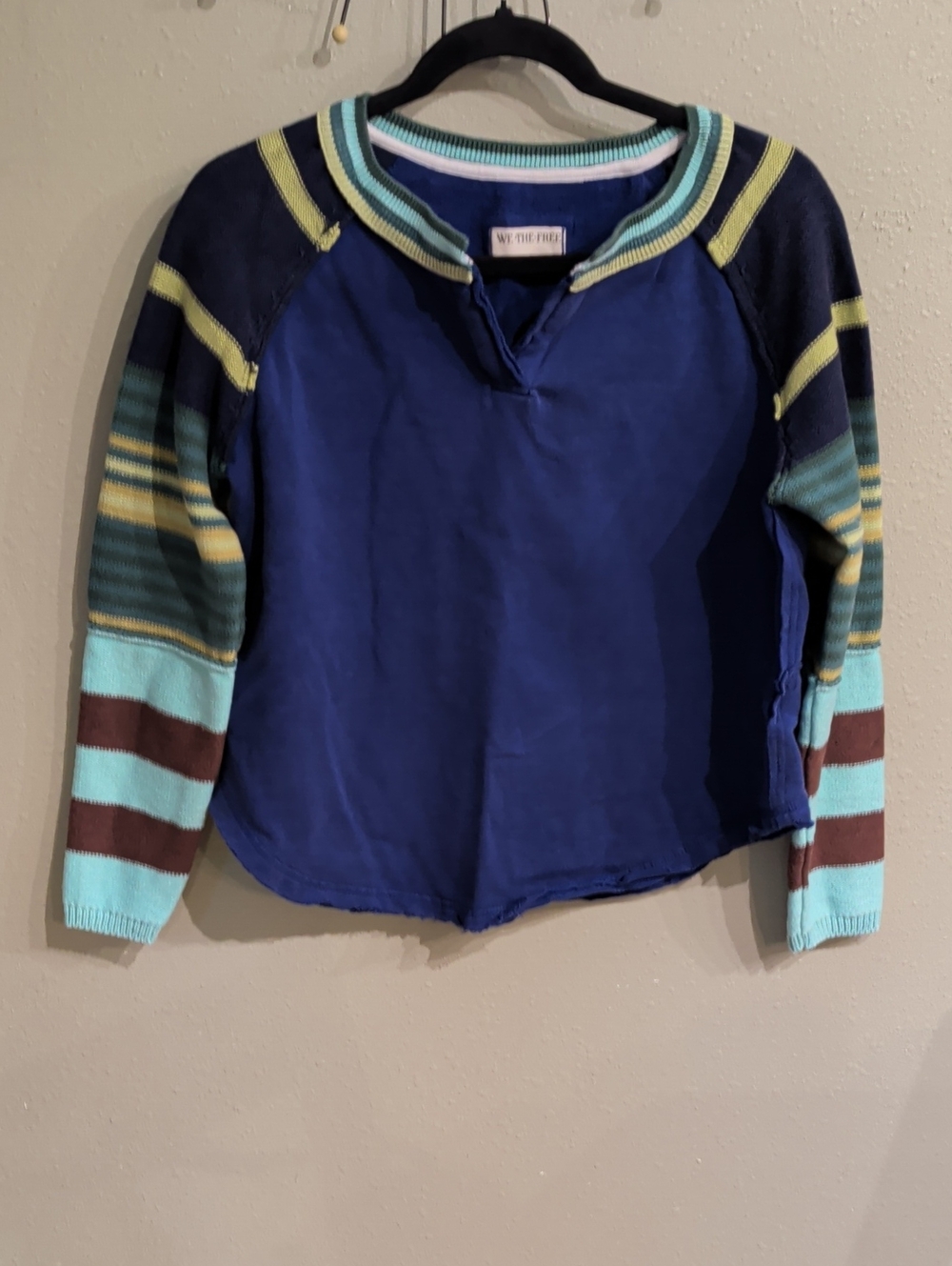 We The Free by Free People Jordan Long Sleeve Blue Striped Multicolored Boho XS